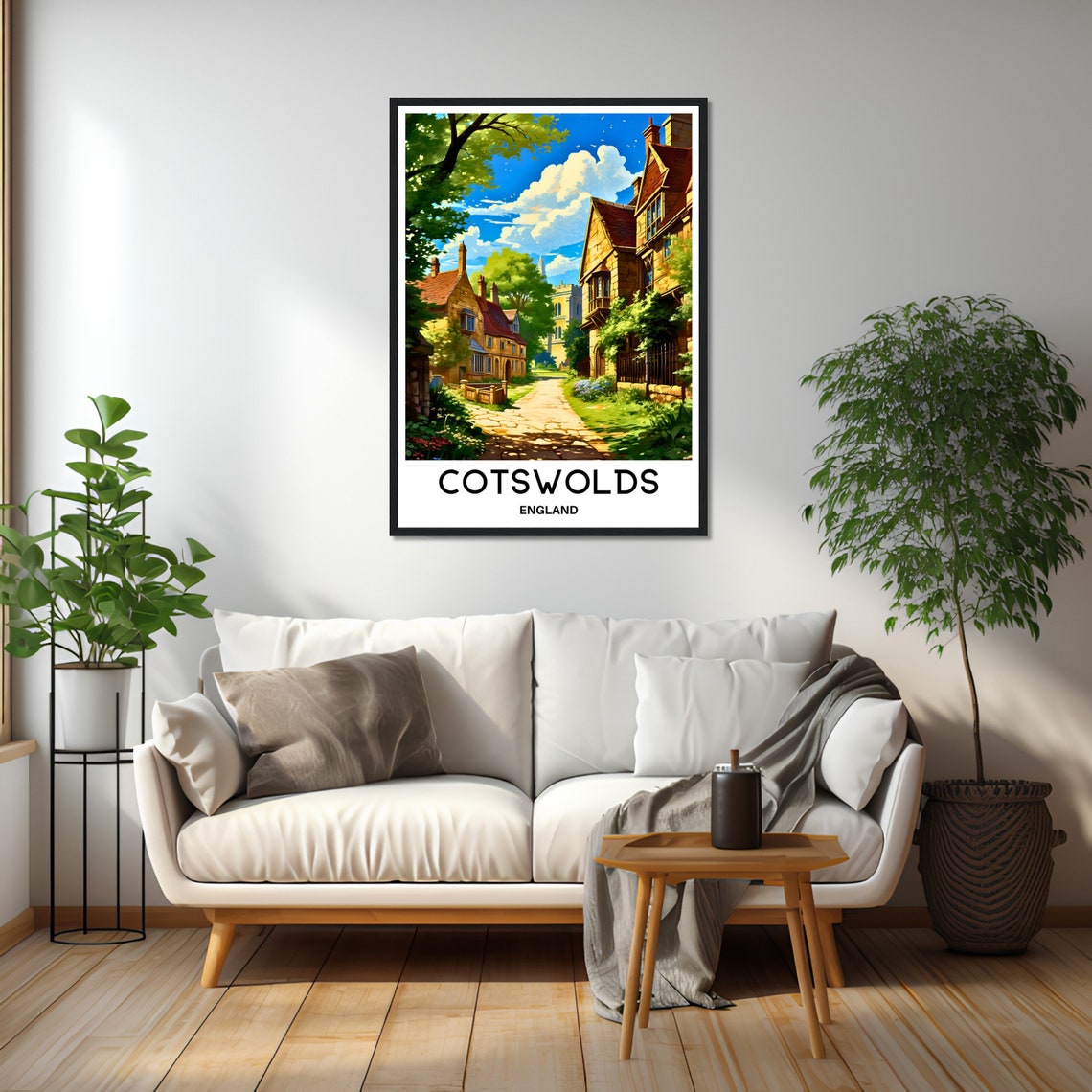 Cotswolds England Travel Poster of a Stone Village Lane in Summer - Image 3