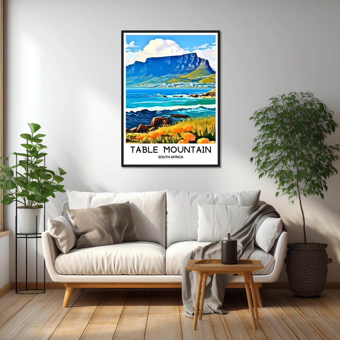 Table Mountain Cape Town Wildflowers South Africa View Poster - Image 2