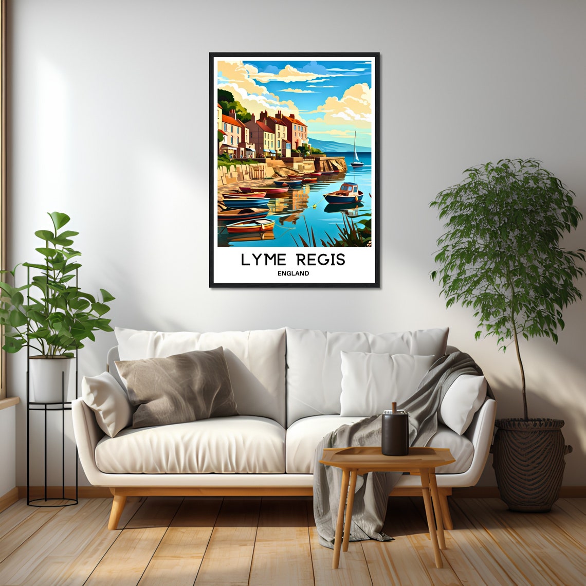 Lyme Regis Harbor Colorful Boats Coastal England Travel Poster - Image 2
