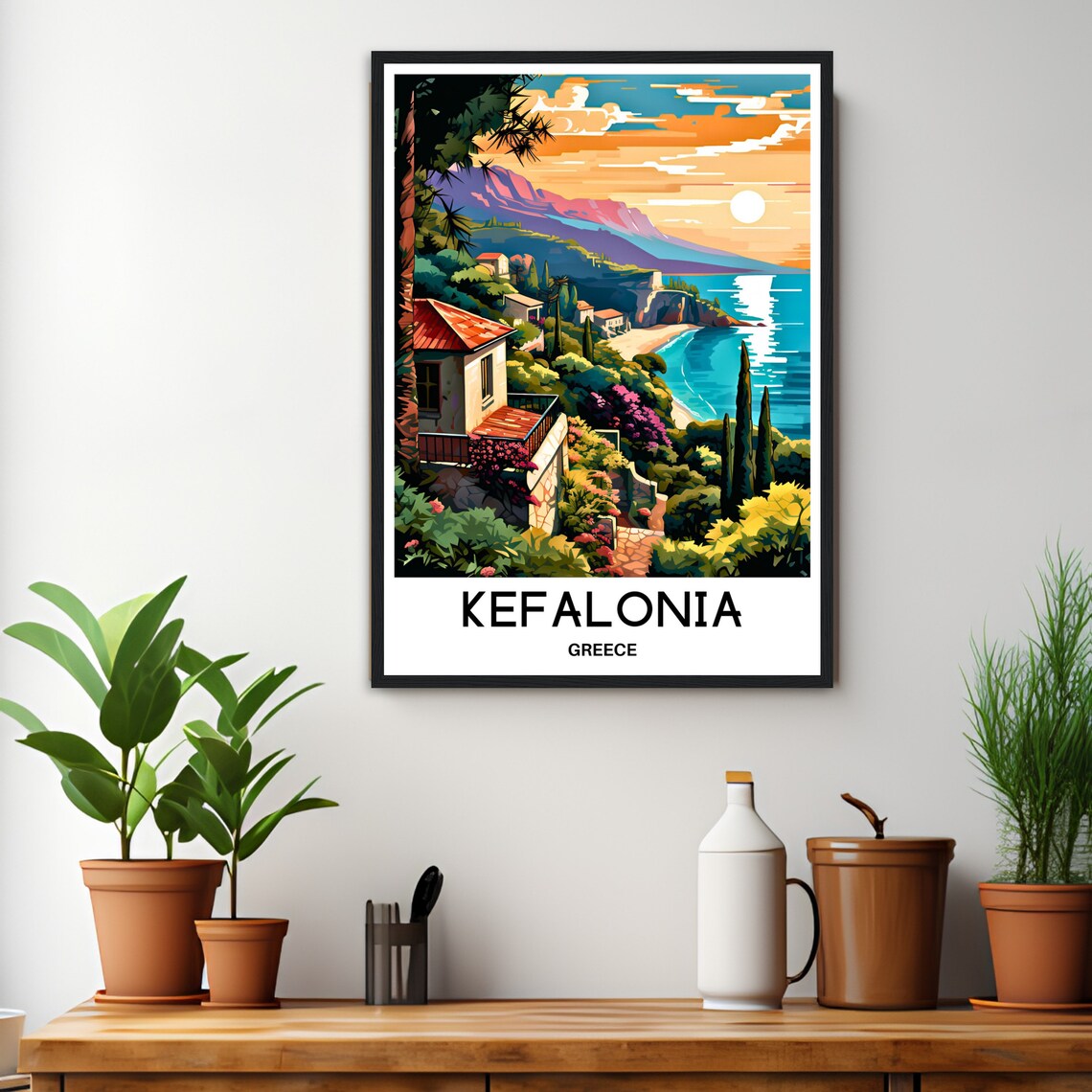 Kefalonia Travel Print Kefalonia Poster Greek Art Print Greece Lover Gift Wall Hanging Art Home Office Decor Cephalonia Island Illustration - Image 3