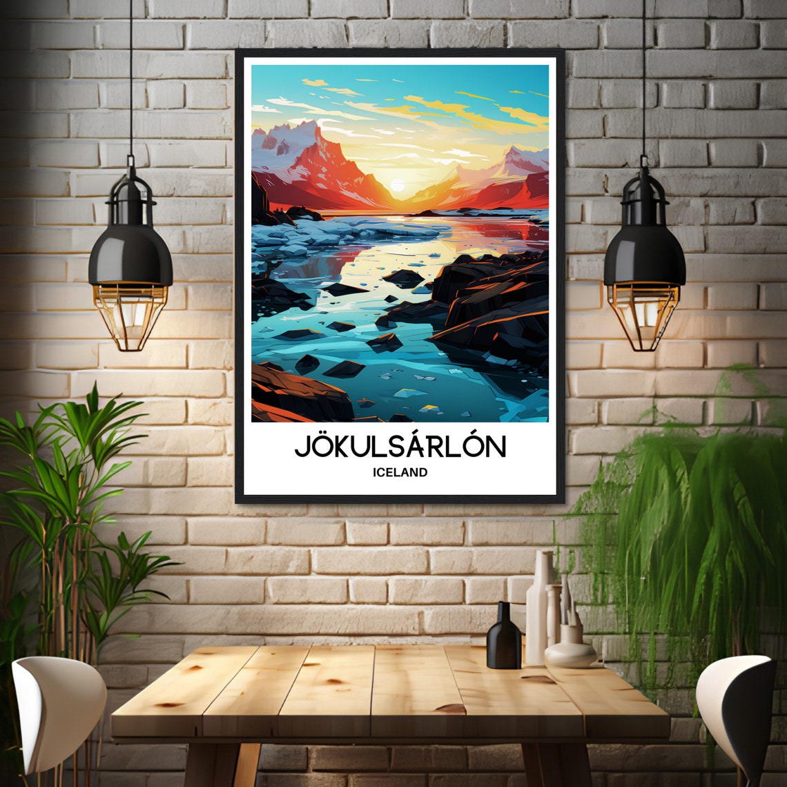 Jokulsarlon Travel Print Jokulsarlon Poster Icelandic Art Print Iceland Lover Gift Wall Hanging Art Home Decor Jokulsarlon Lake Illustration - Image 3