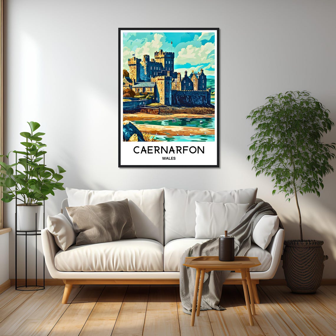 Caernarfon Wales Castle Poster with Tidal Beach and Stone Walls - Image 2