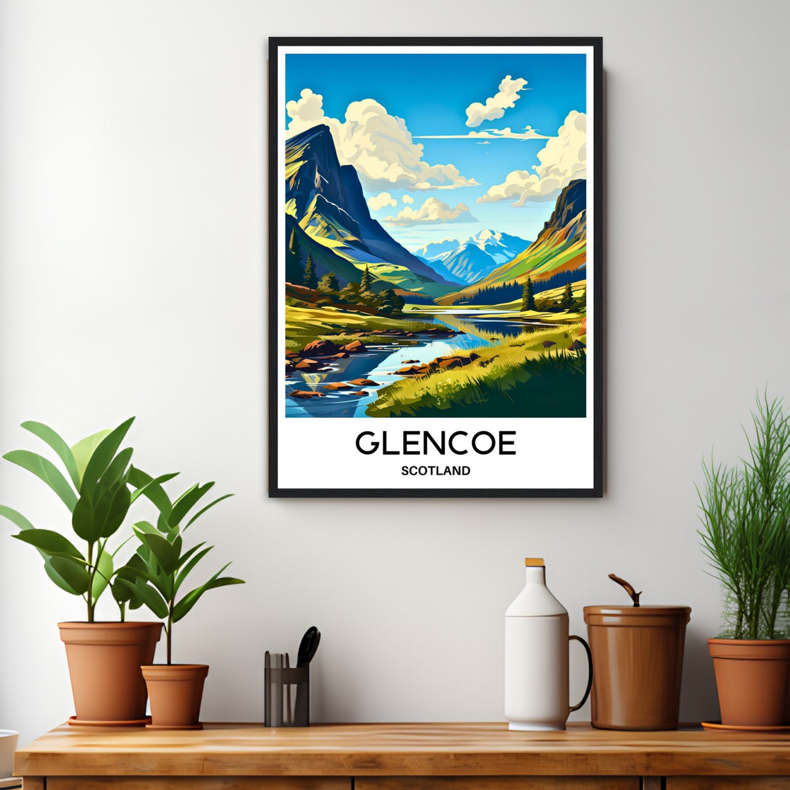 Glencoe Scotland Green Summer Valley Mountain River Travel Poster - Image 3