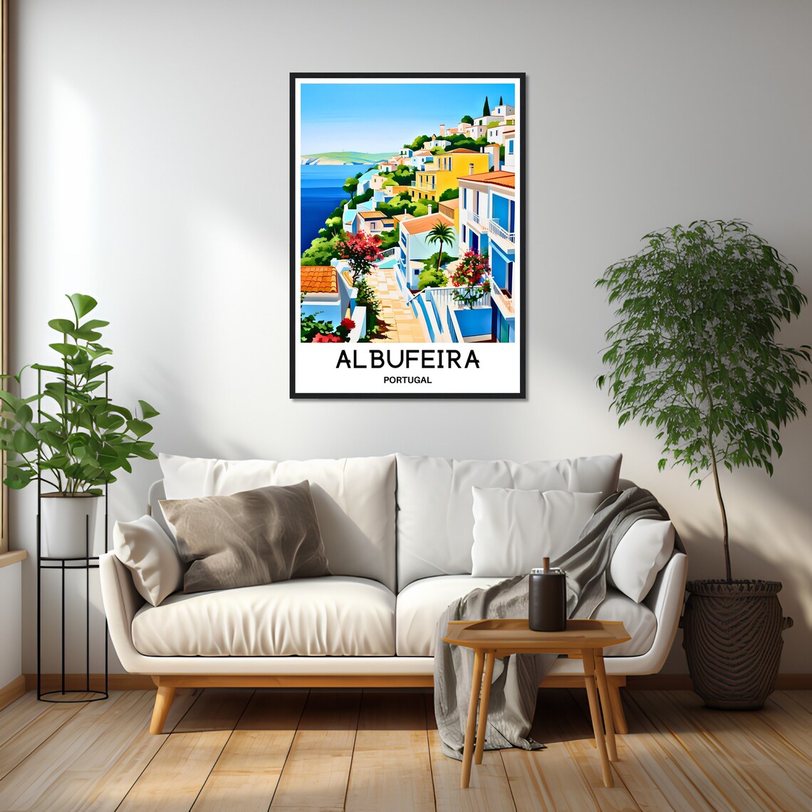Albufeira Portugal Flower-lined Street to the Sea Travel Poster - Image 2