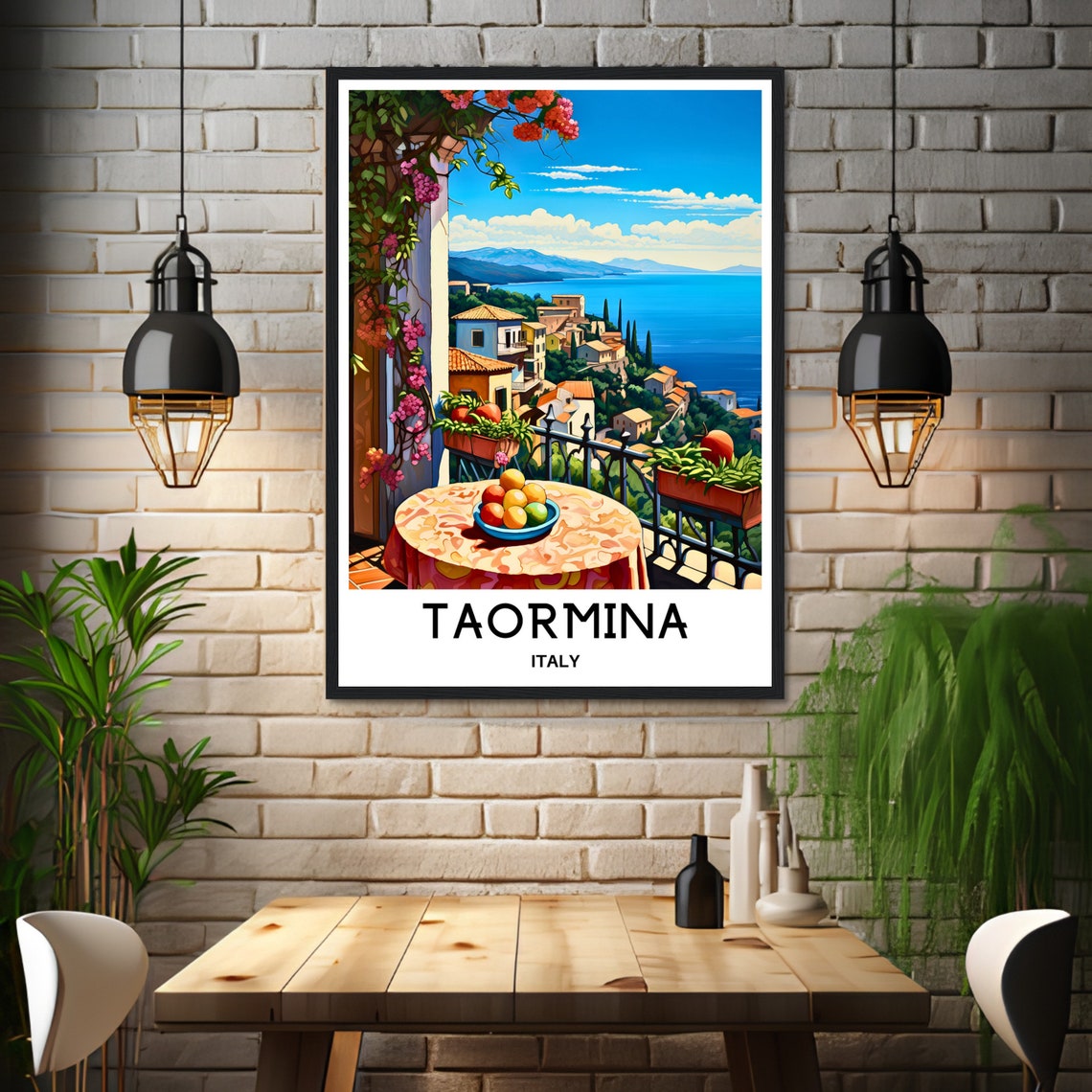 Taormina Travel Print Taormina Poster Italian Art Print Italy Lover Gift Wall Hanging Art Home Office Desk Decor Taormina City Illustration - Image 3