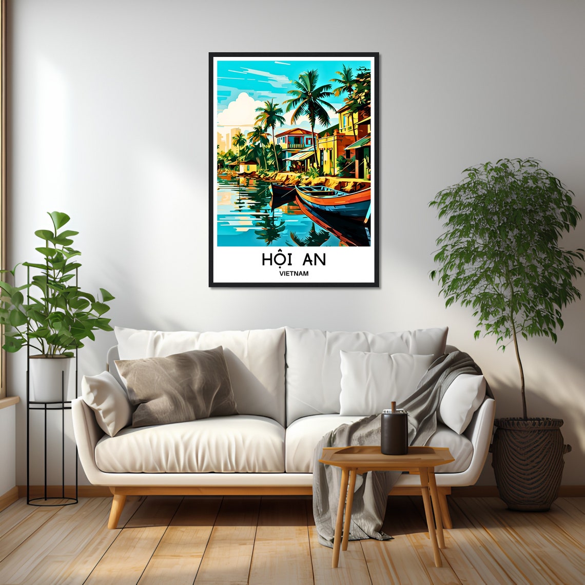 Hoi An Vietnam Riverside Old Town Boats Palm Trees Travel Poster - Image 3