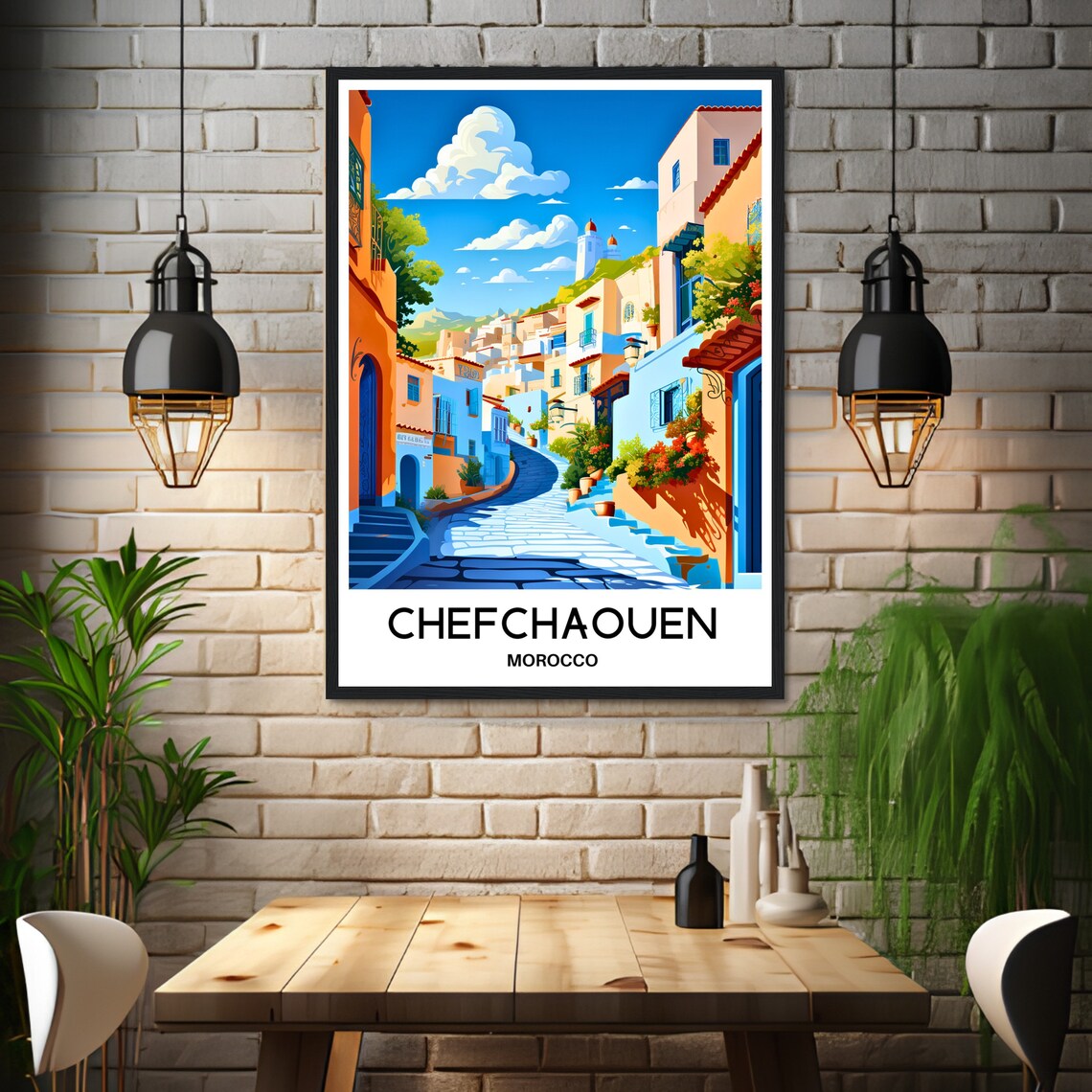 Chefchaouen Blue City Cobblestone Street Morocco Travel Poster - Image 3