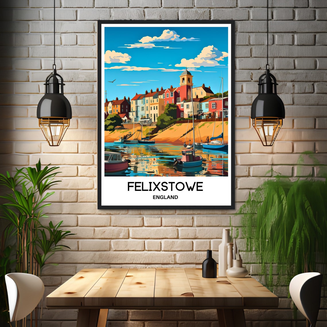 Felixstowe England Old Town Harbour Boats Bright Sunny Poster - Image 3