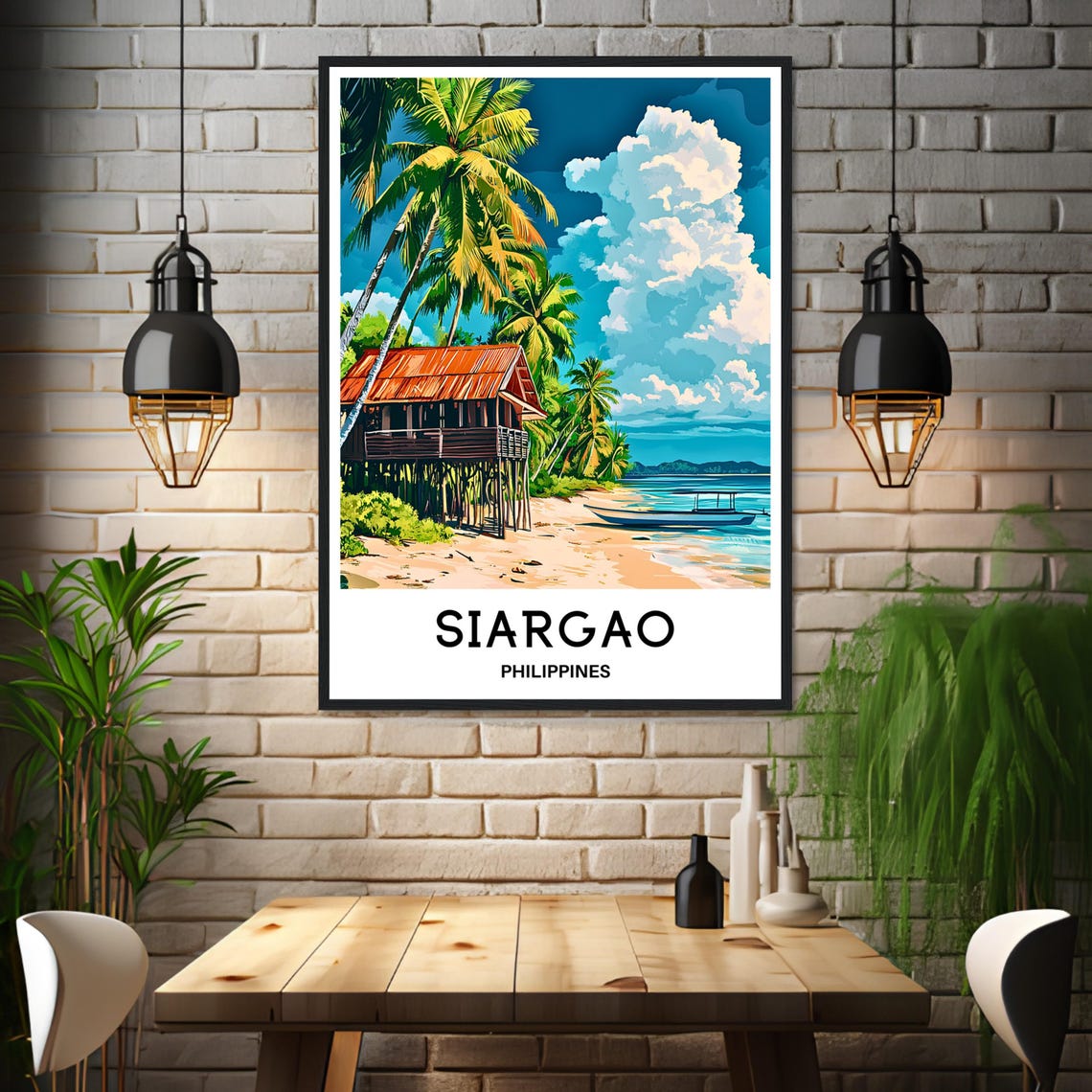 Siargao Philippines Palm Beach Stilt Hut Fishing Boat Poster - Image 3