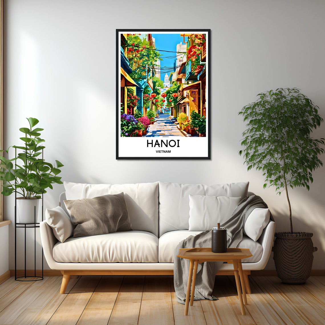 Hanoi Vietnam Old Quarter Street Lanterns Flower Shops Travel Poster - Image 2
