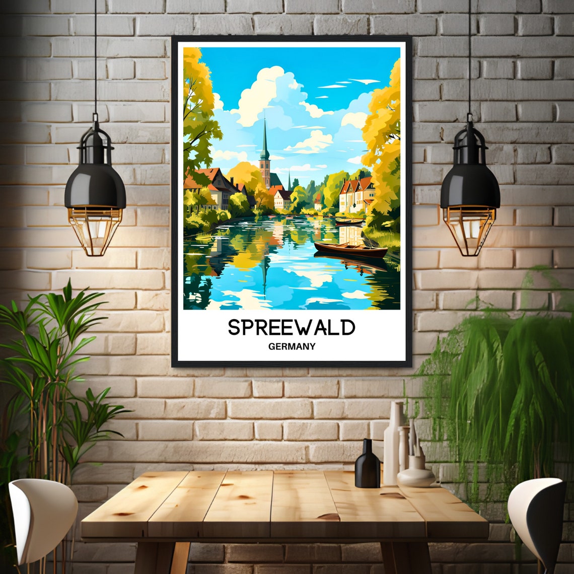 Spreewald Germany Autumn River Town Church and Boats Travel Poster - Image 3