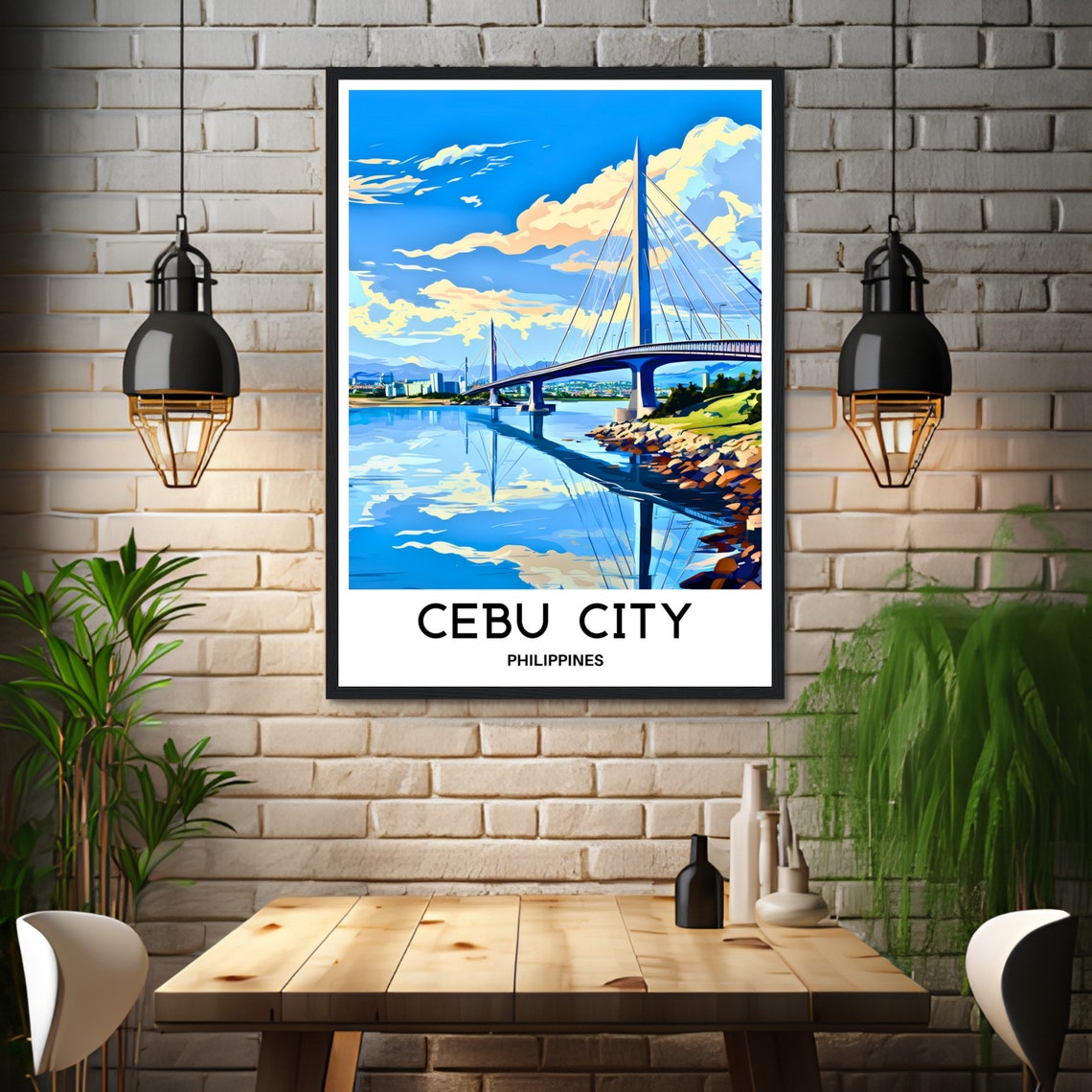 Cebu City Philippines Cable Stayed Bridge Harbor Skyline Travel Poster - Image 3