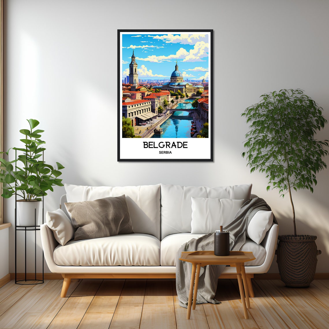 Belgrade Serbia Riverfront Skyline Illustrated City Travel Poster - Image 2