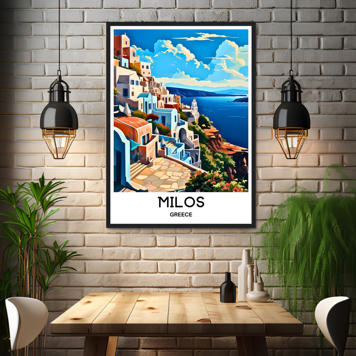 Milos Island Whitewashed Cliffside Town Greece Travel Poster - Image 3
