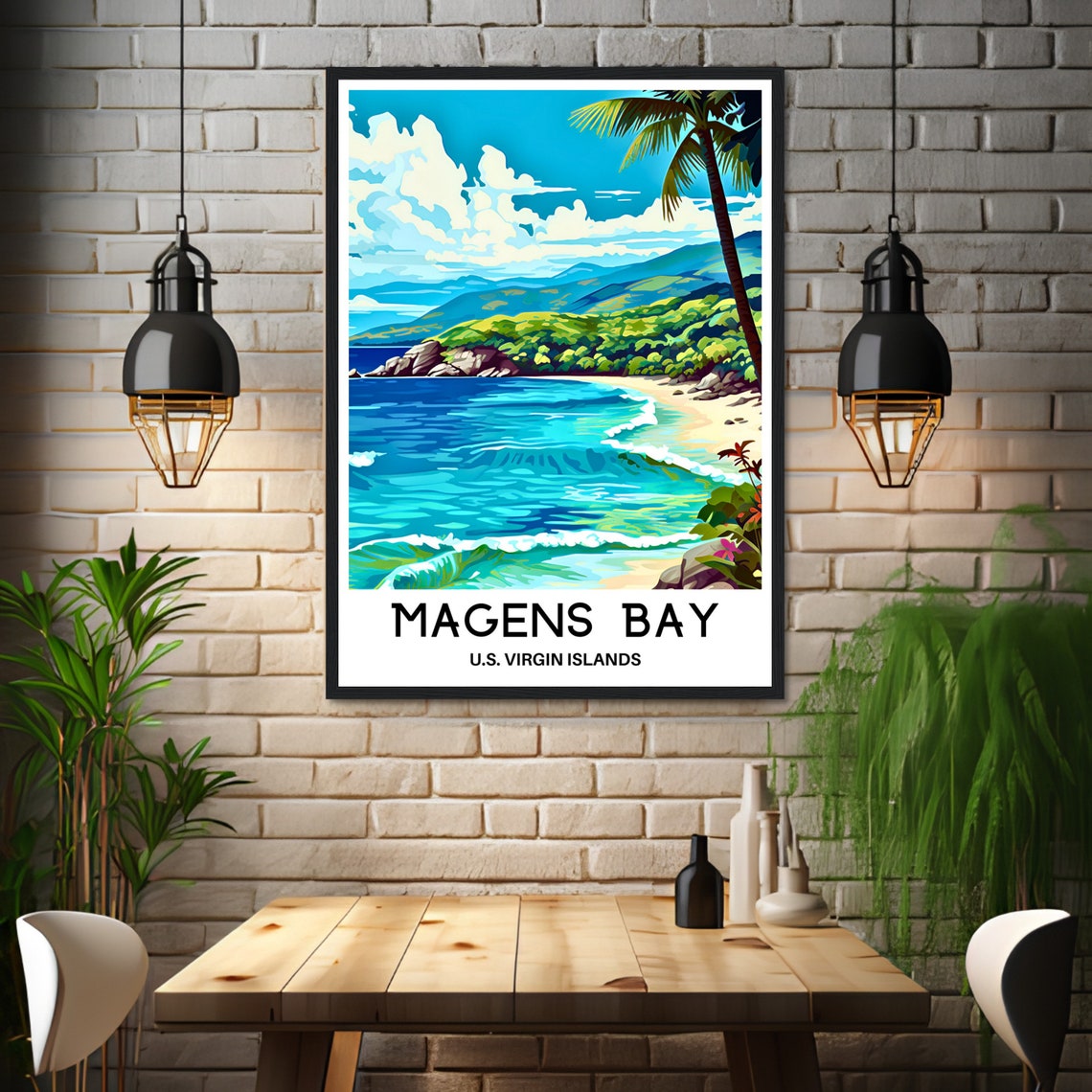 Magens Bay Palm Framed Turquoise Shore US Virgin Islands Travel Poster - Image 3
