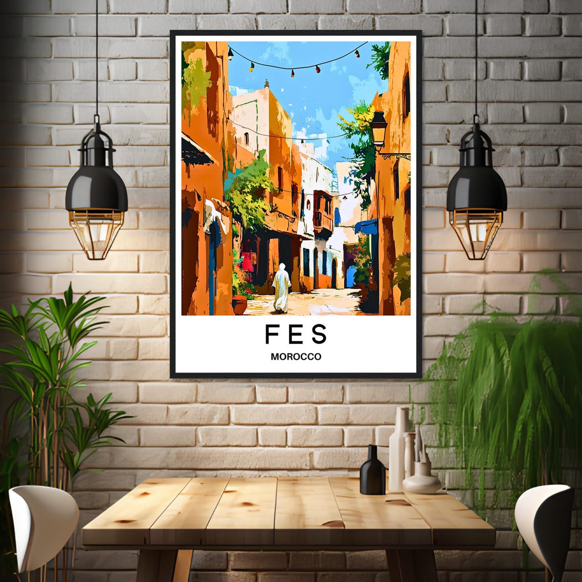 Fes Morocco Golden Old Medina Alley Exotic Travel Art Poster - Image 3