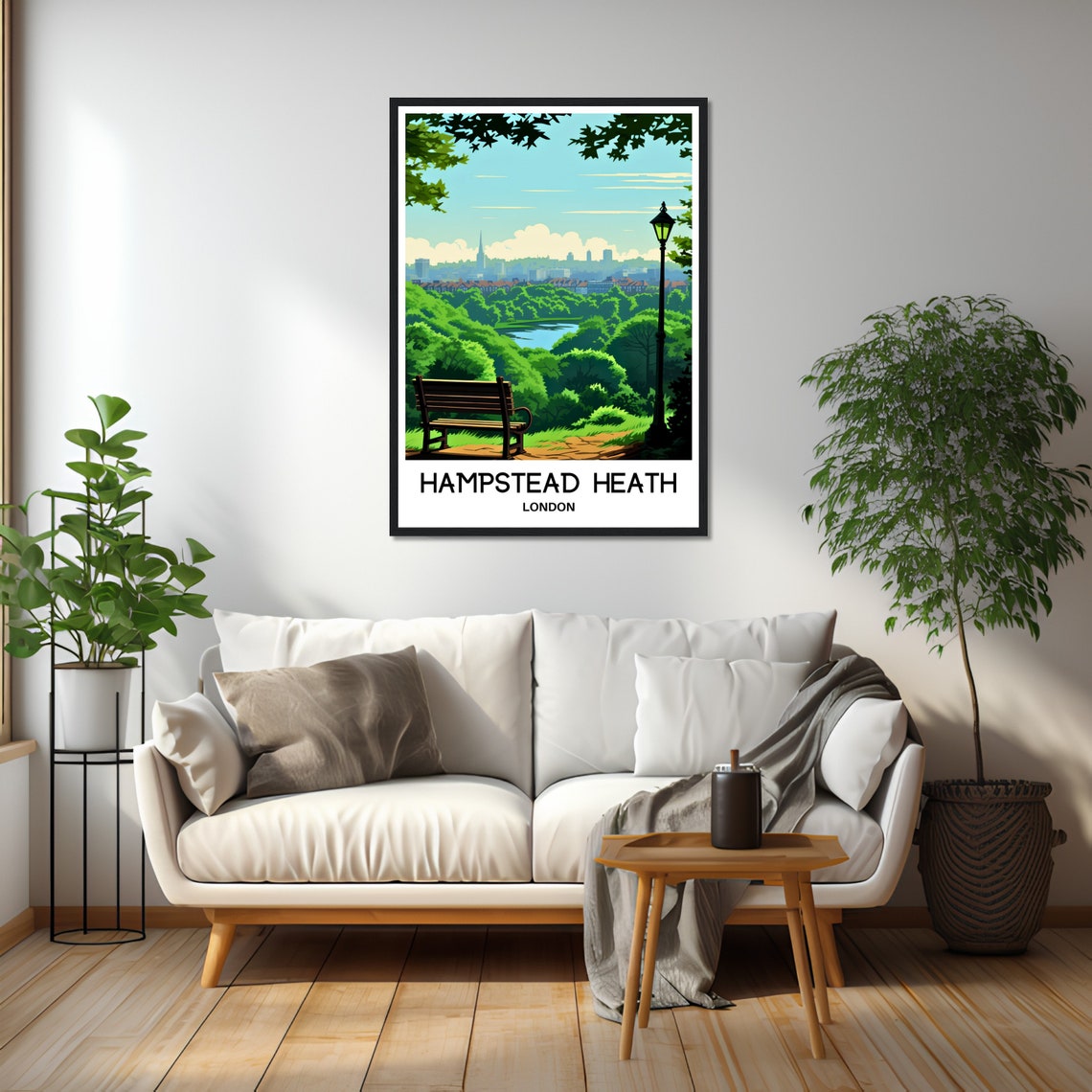 Hampstead Heath London Park Bench City Skyline Travel Poster - Image 2