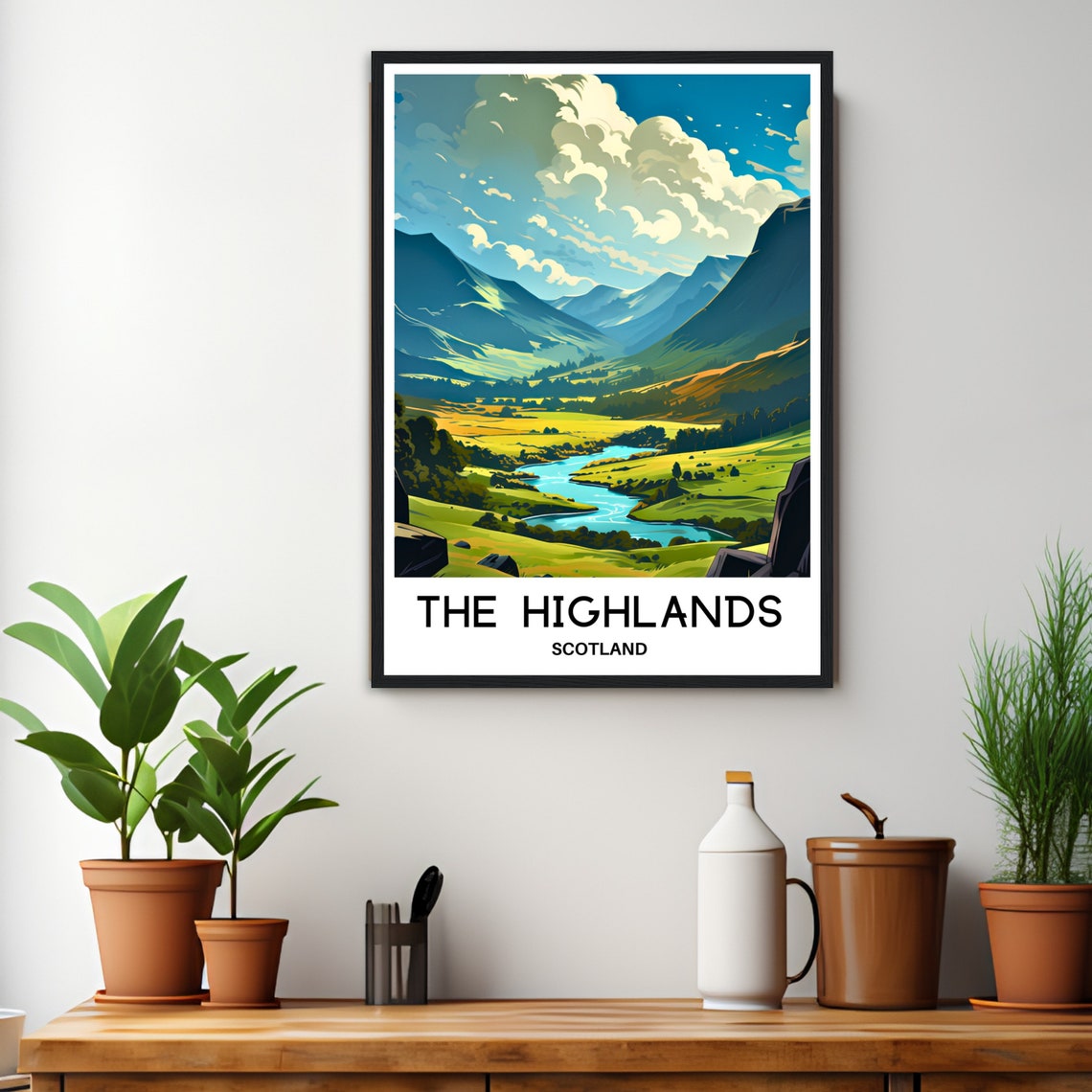 Scottish Highlands Green Valley River Mountains Travel Poster - Image 3