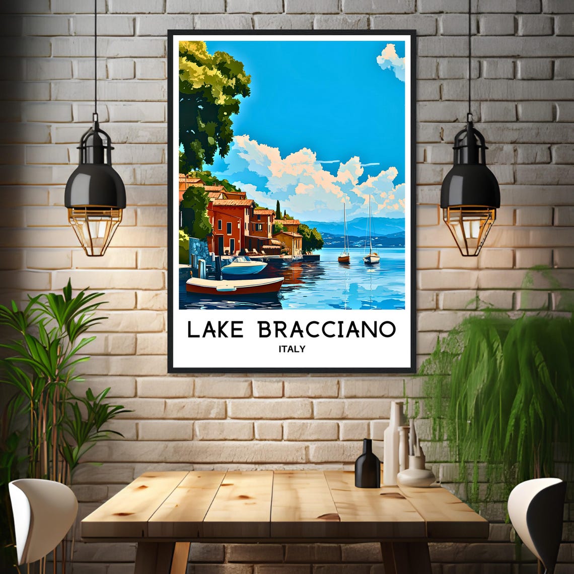 Lake Bracciano Travel Print Lake Bracciano Poster Italian Art Print Italy Lover Gift Italy Wall Hanging Art Lake Bracciano Illustration - Image 3