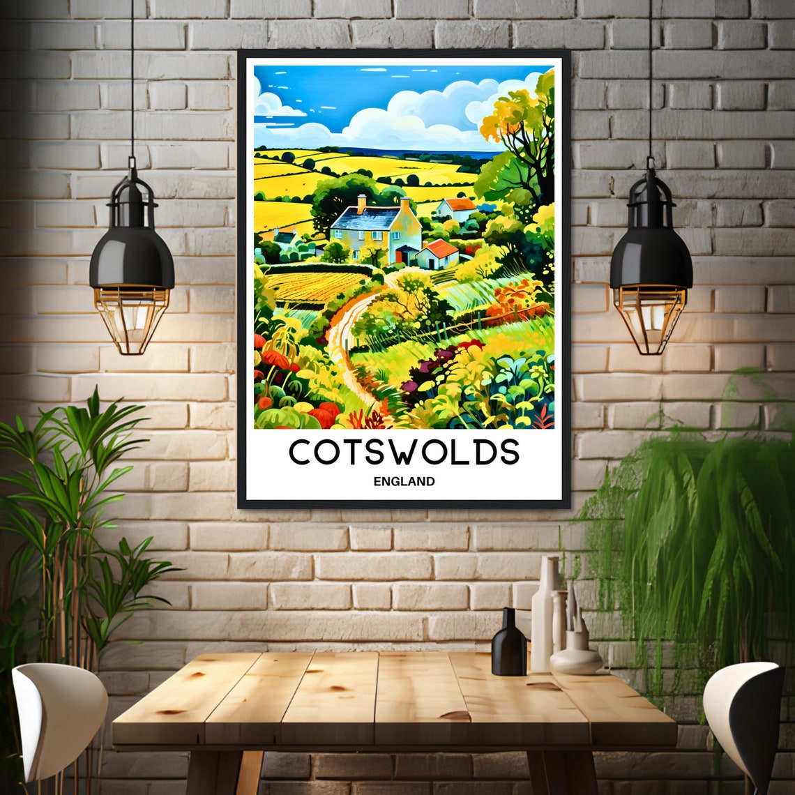 Cotswolds Farmhouse Country Lane England Rolling Hills Poster - Image 3