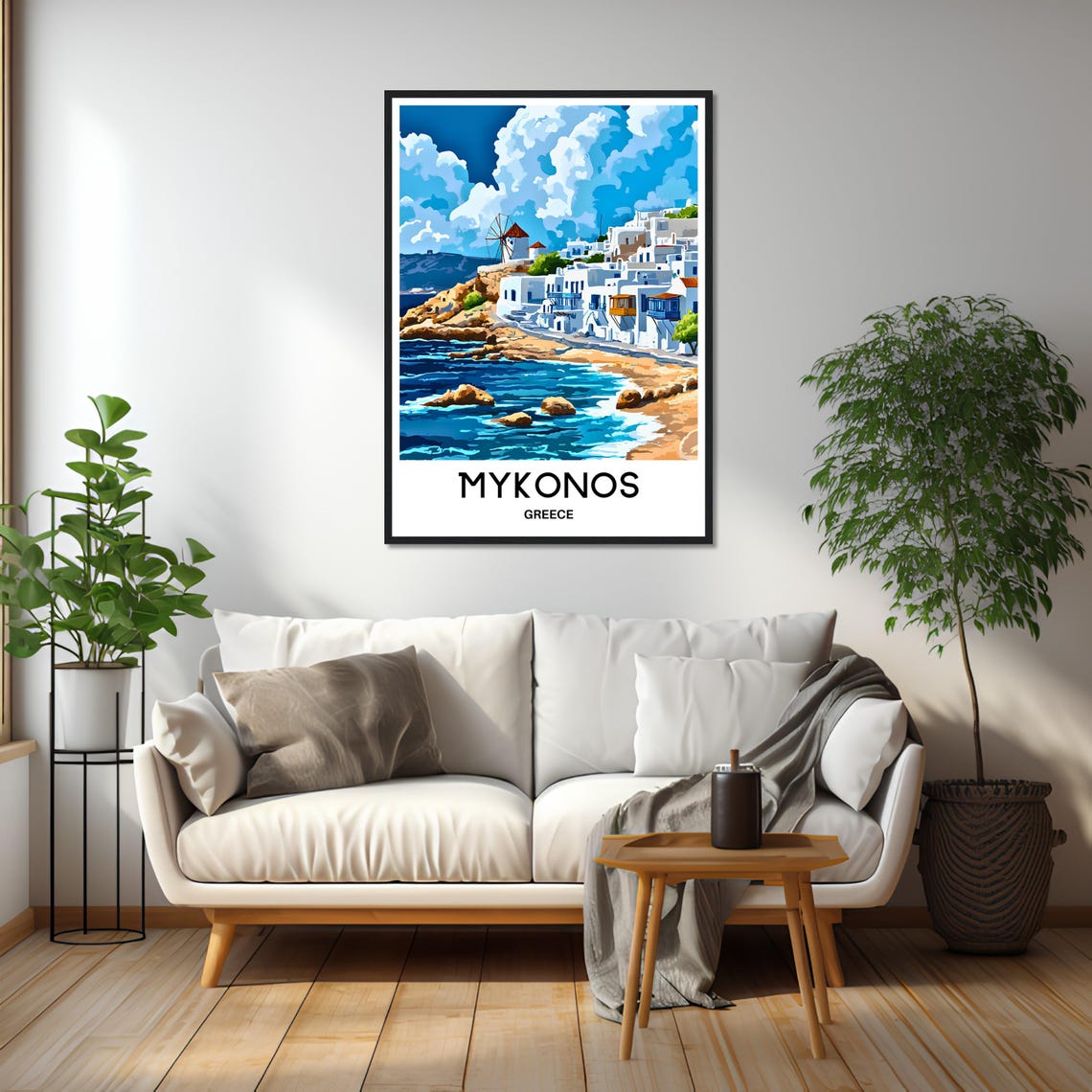 Mykonos Greece Whitewashed Village Windmill Sea Travel Poster - Image 2