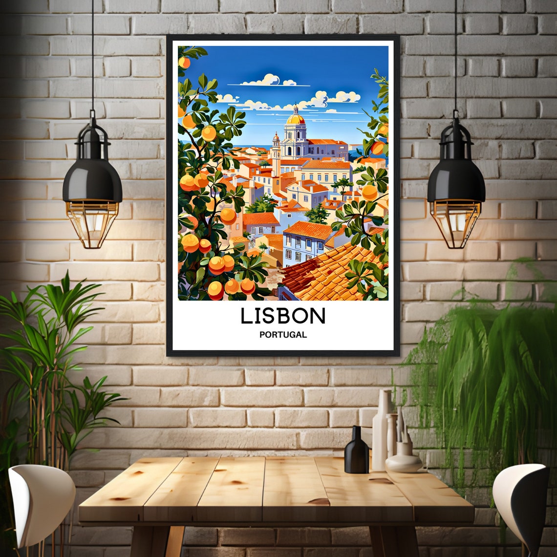 Lisbon Portugal Alfama Rooftops and Orange Trees Travel Poster - Image 3