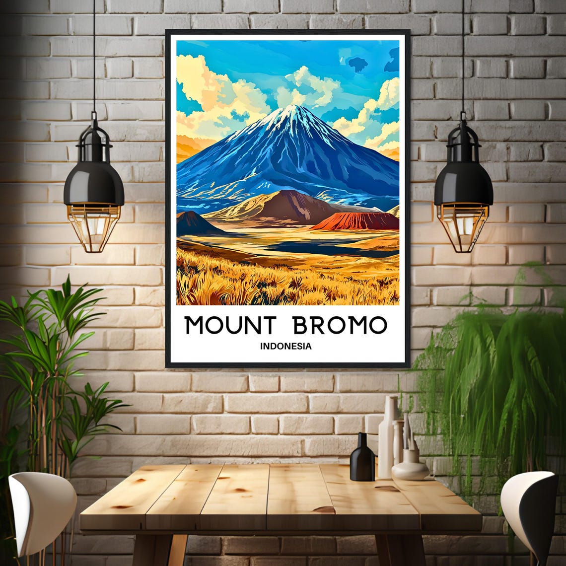 Mount Bromo Indonesia Volcano Sunrise Over Savanna Travel Poster - Image 3