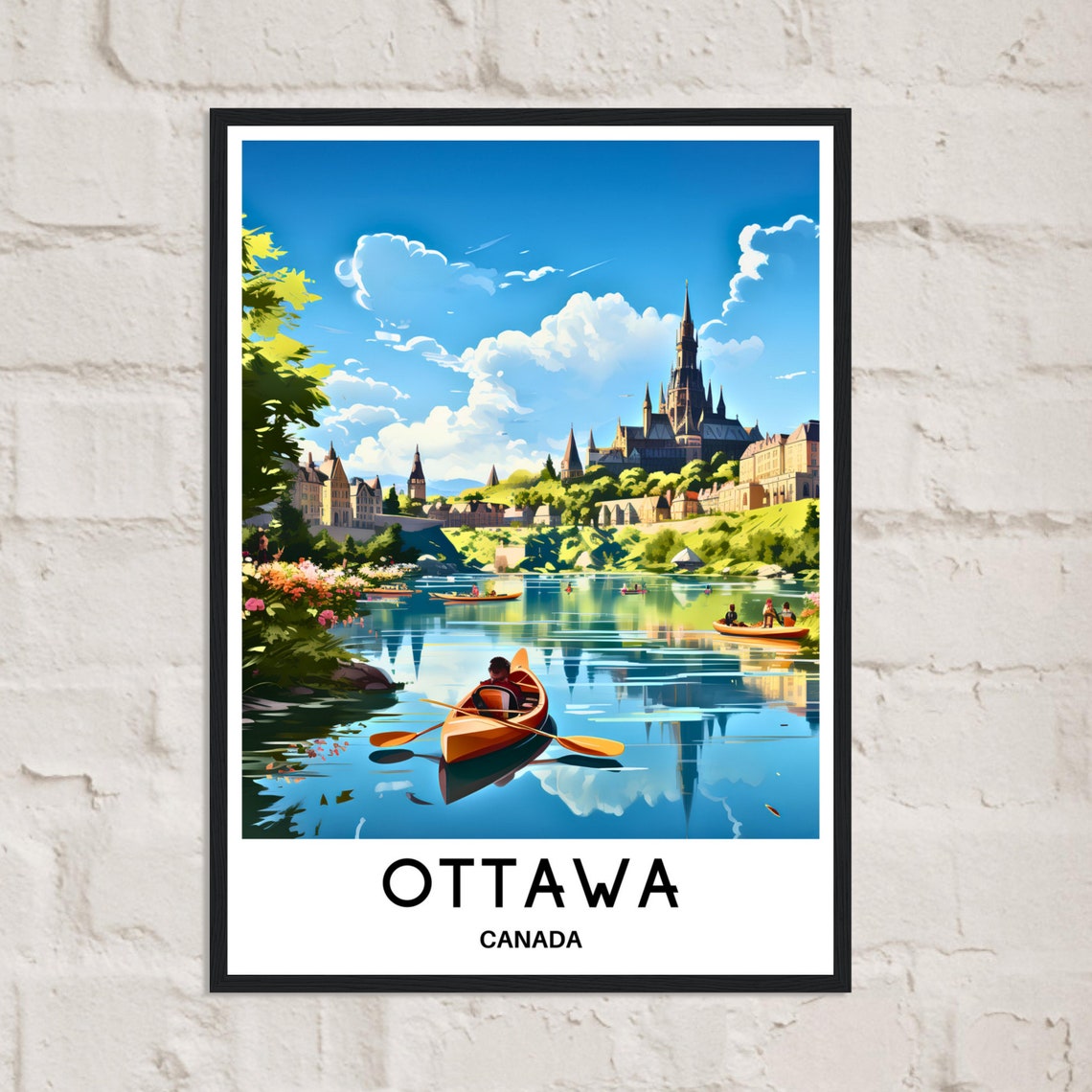 Ottawa Canada Canoe on River Parliament Hill View Travel Art Poster - Image 2