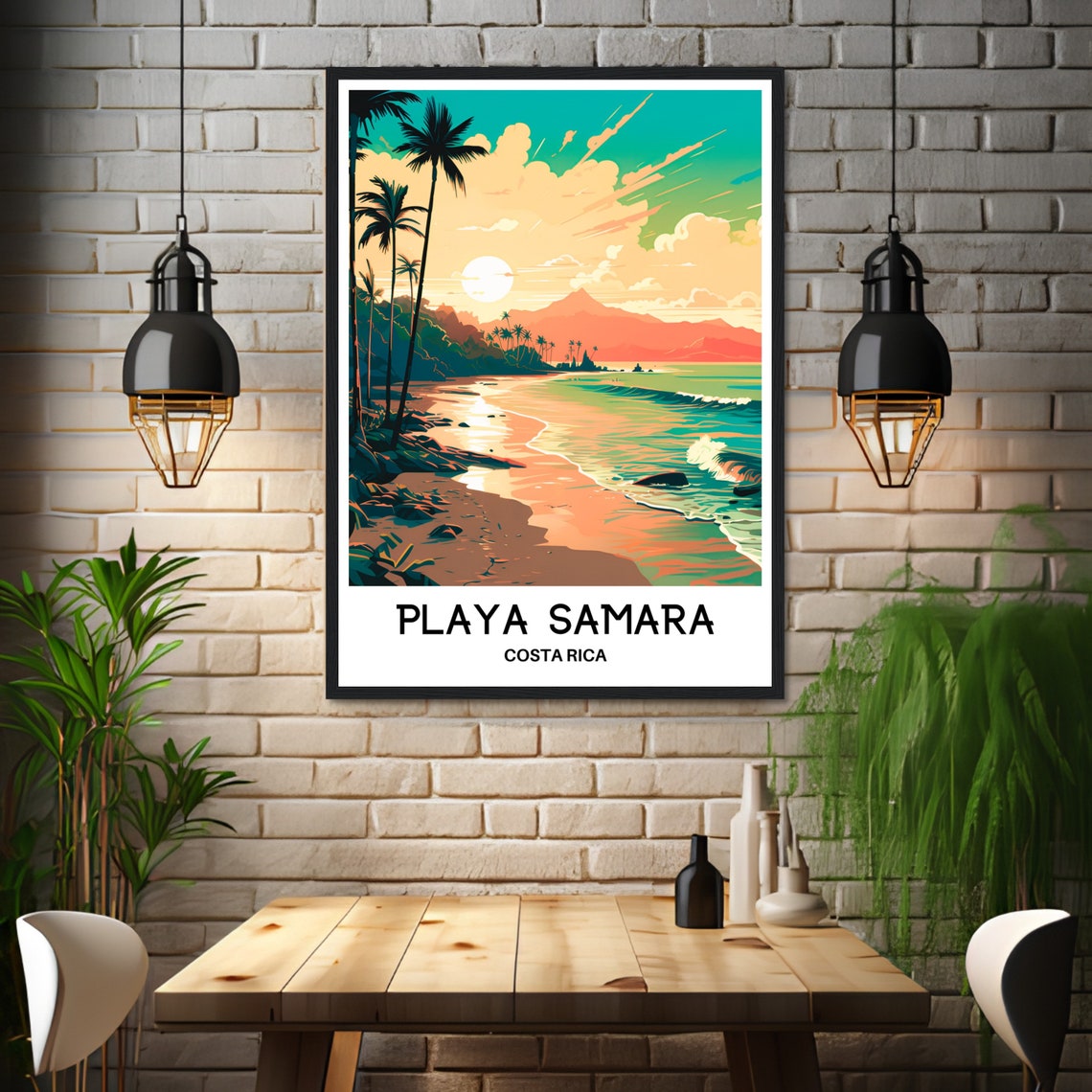 Playa Samara Costa Rica Tropical Beach Sunset with Palms Poster - Image 3