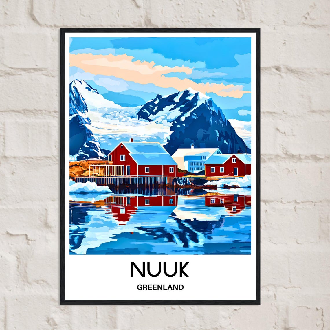 Nuuk Greenland Red Cabins Arctic Harbor Winter Travel Poster - Image 2