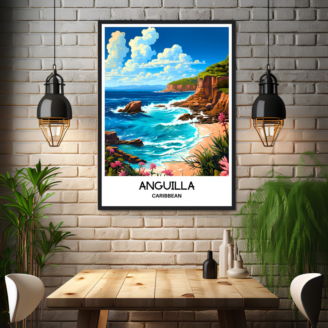 Anguilla Caribbean Rocky Cove Surf Tropical Beach Island Poster - Image 3