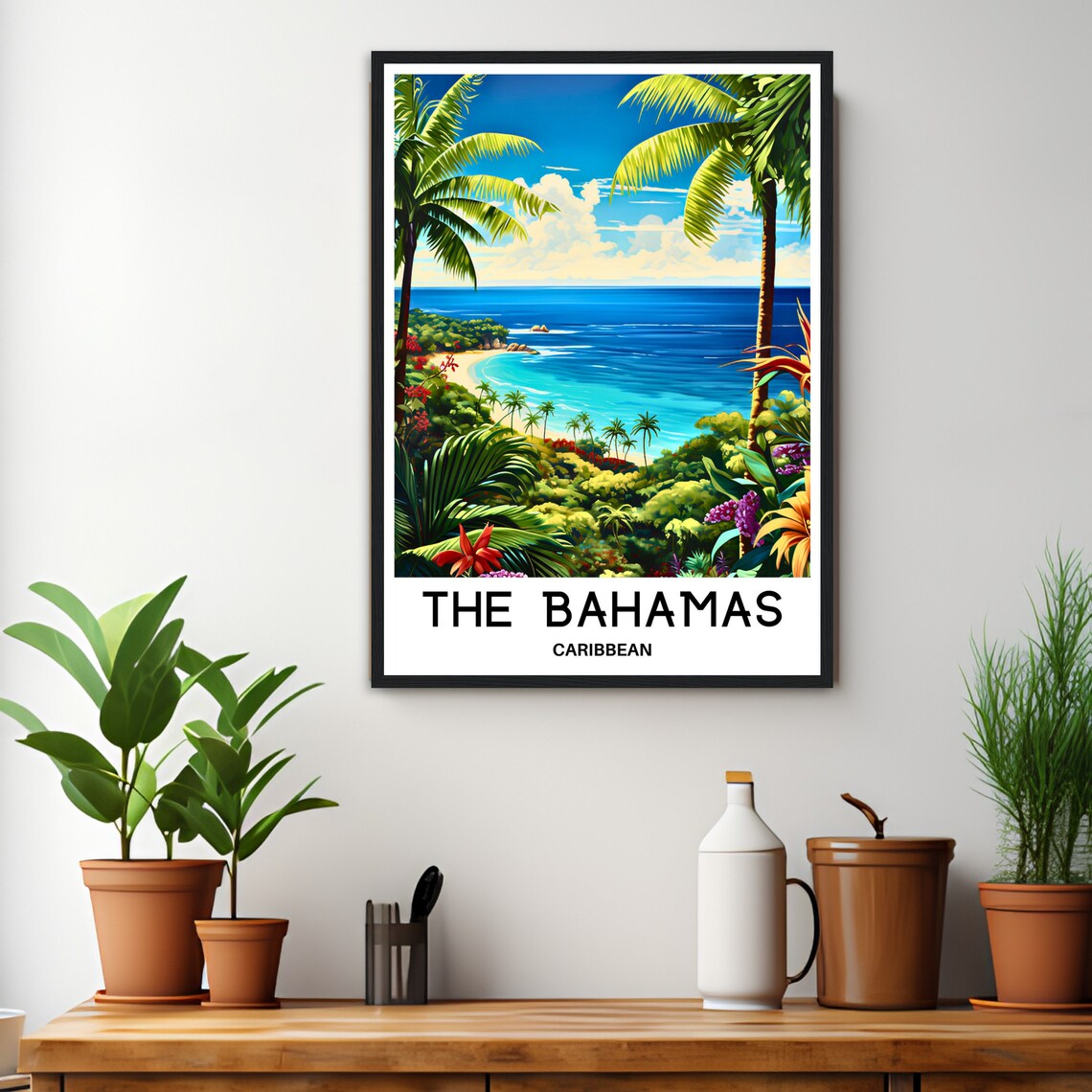 The Bahamas Caribbean Tropical Palm Beach Turquoise Sea Travel Poster - Image 3