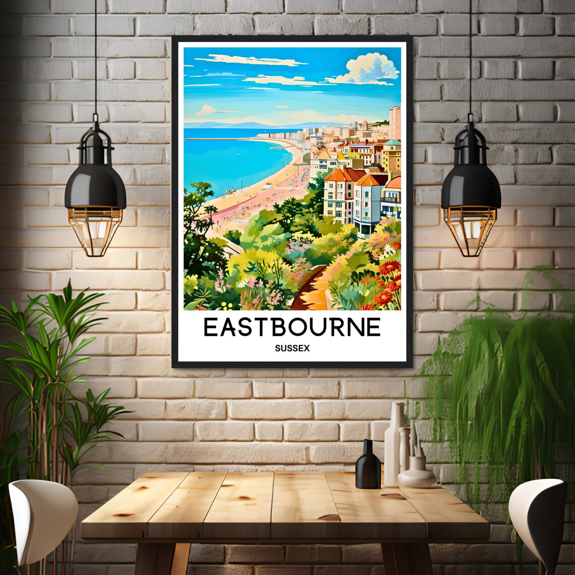 Eastbourne Sussex Seafront Beach Hotels Coastal England Travel Poster - Image 3