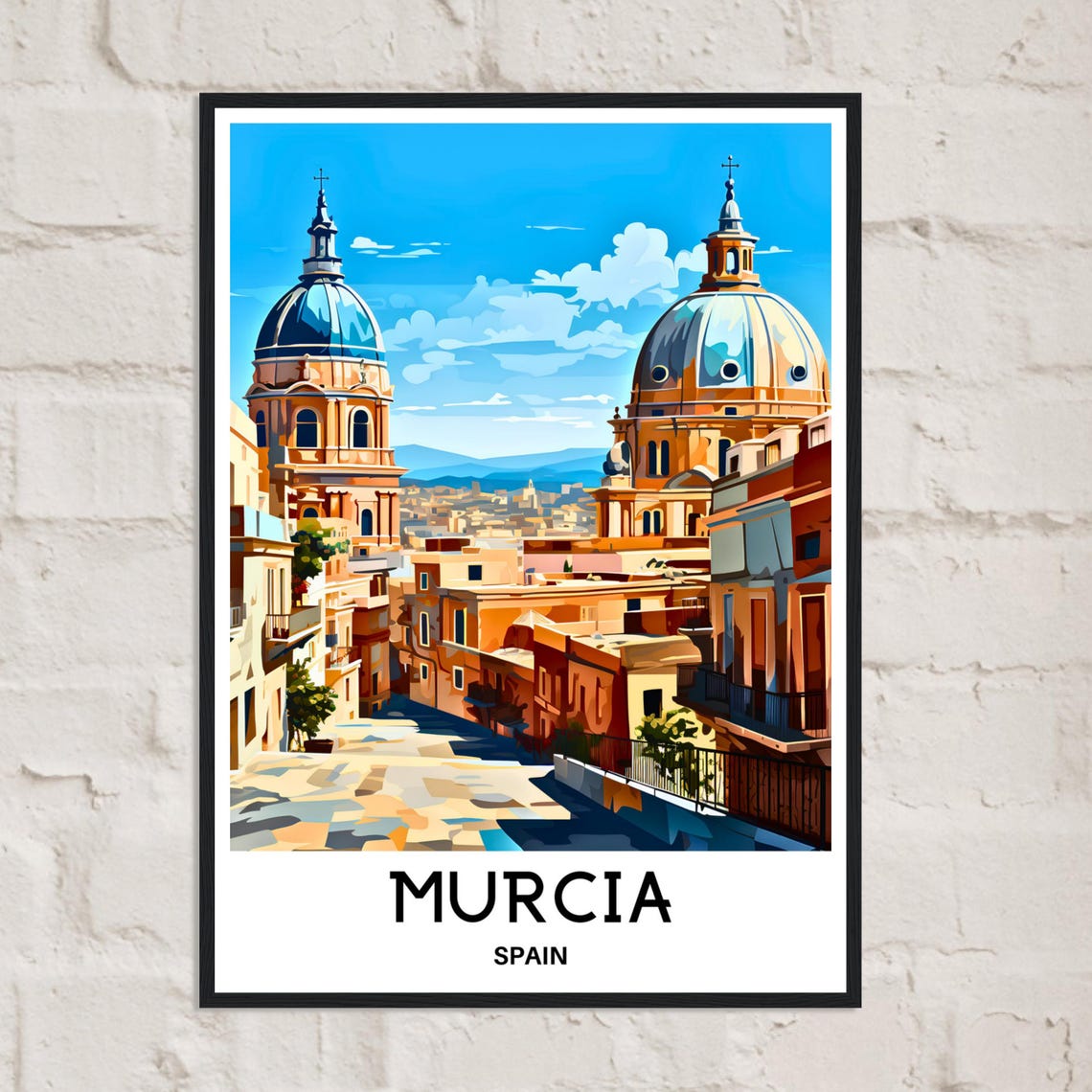 Murcia Spain Cathedral Blue Domes Sunlit Old Street Travel Poster - Image 2