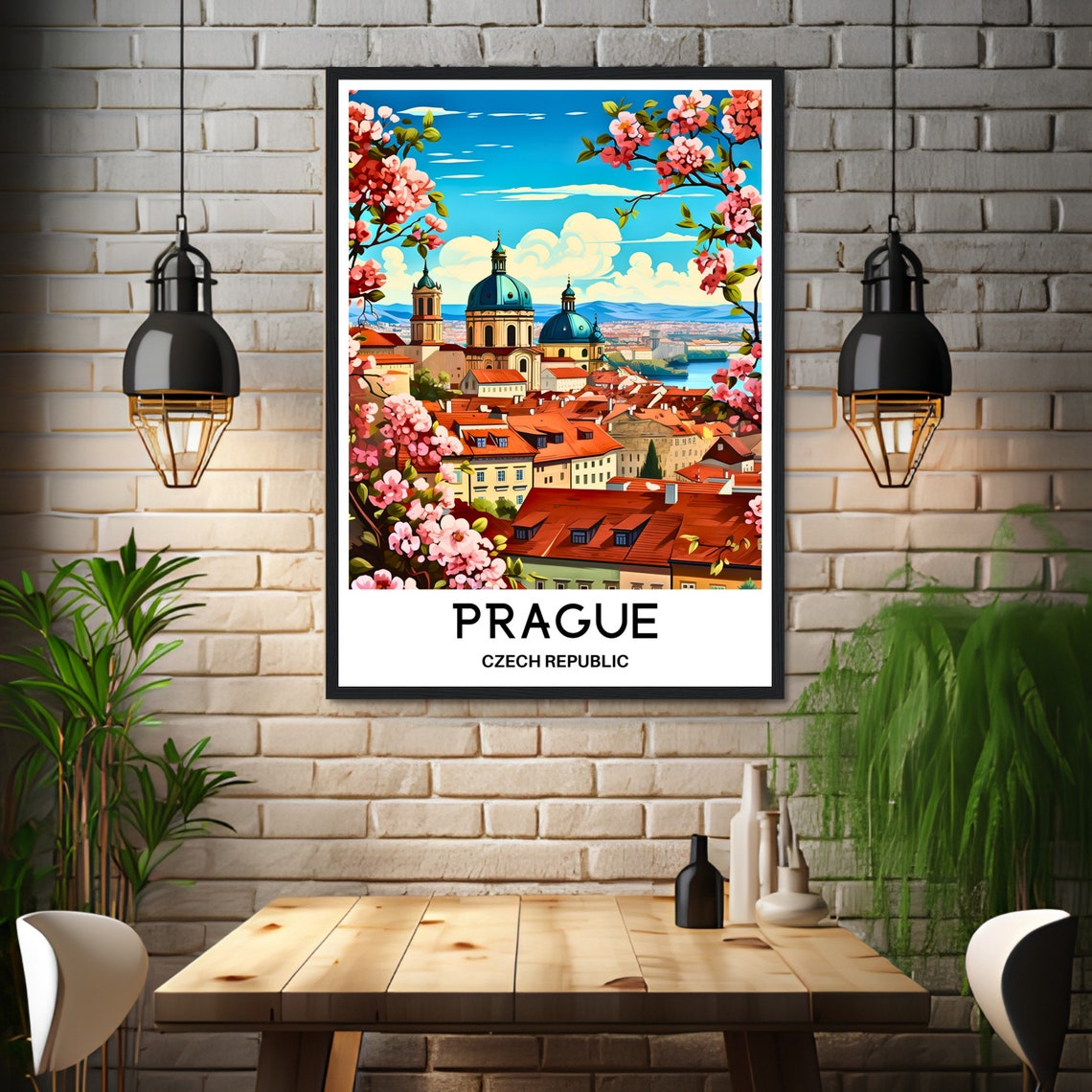 Prague Spring Blossom Old Town Rooftops Riverside View Poster - Image 3