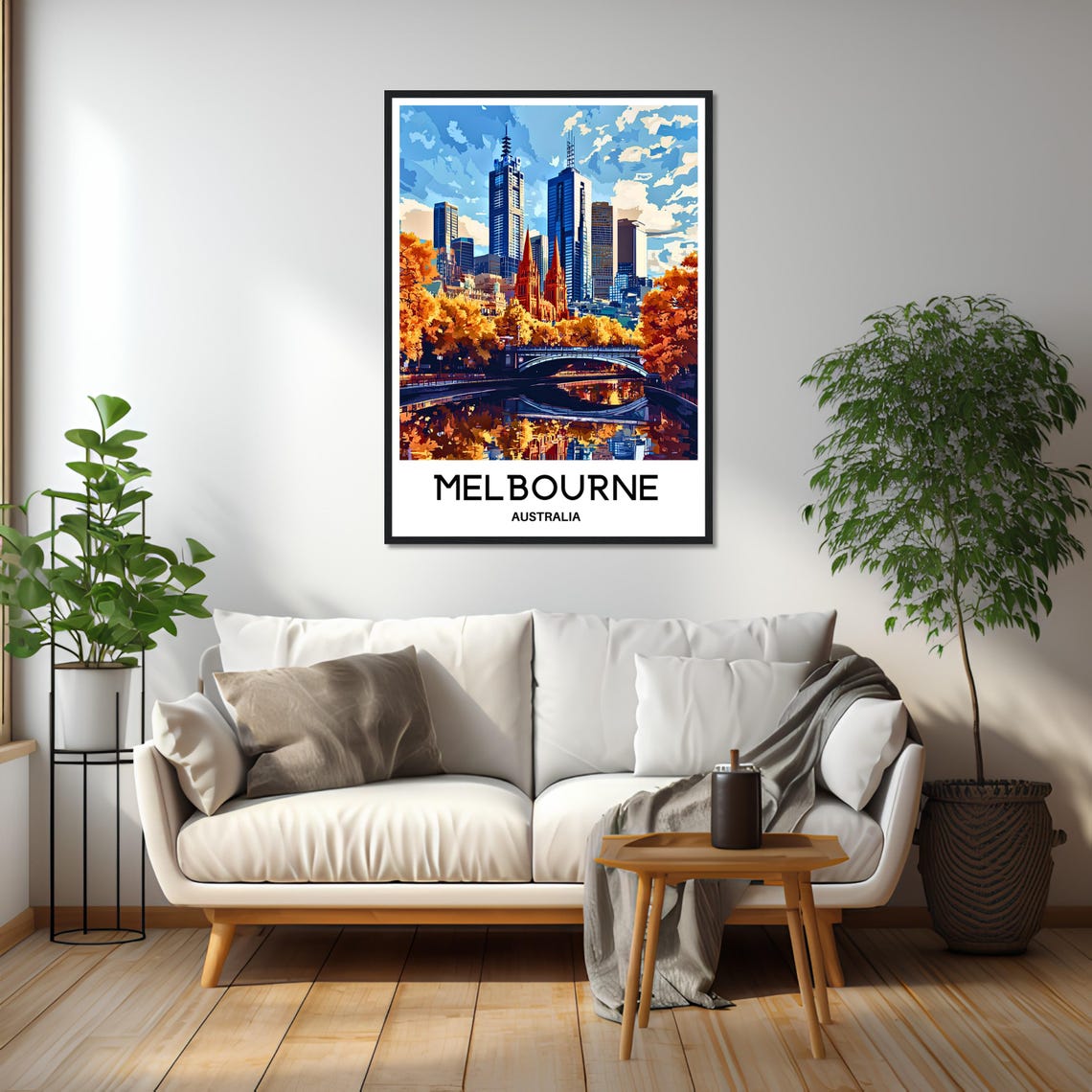 Melbourne Australia Skyline Autumn River City View Travel Poster - Image 2