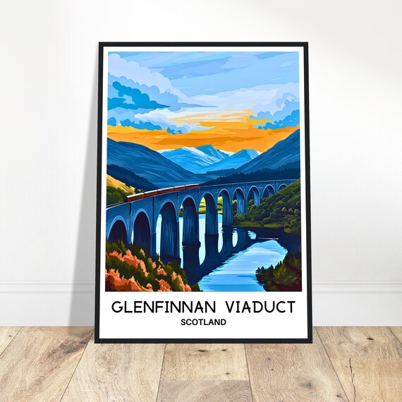 Glenfinnan Viaduct Travel Print Poster Scottish Art Scotland Lover Gift Wall Hanging Town Illustration