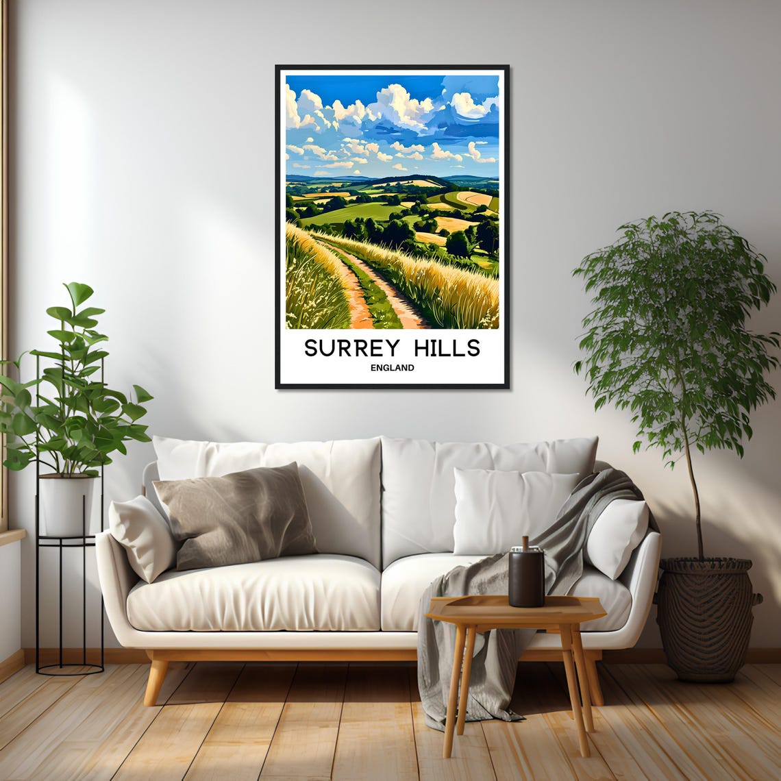 Surrey Hills England Golden Field Path Vintage Travel Art Poster - Image 2