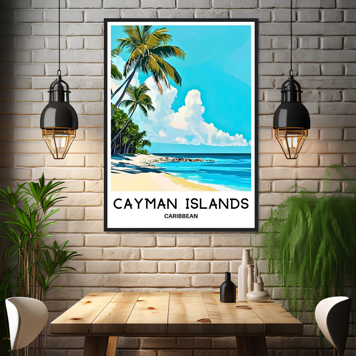 Cayman Islands Caribbean Beach Travel Poster With Palms And Turquoise Sea - Image 3