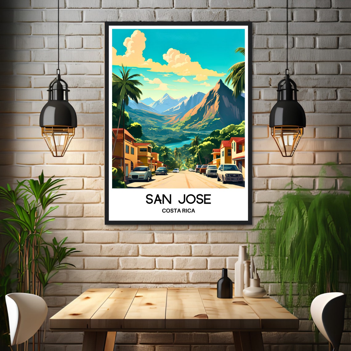 San Jose Costa Rica Palm-Lined Street Toward Green Mountains Poster - Image 3