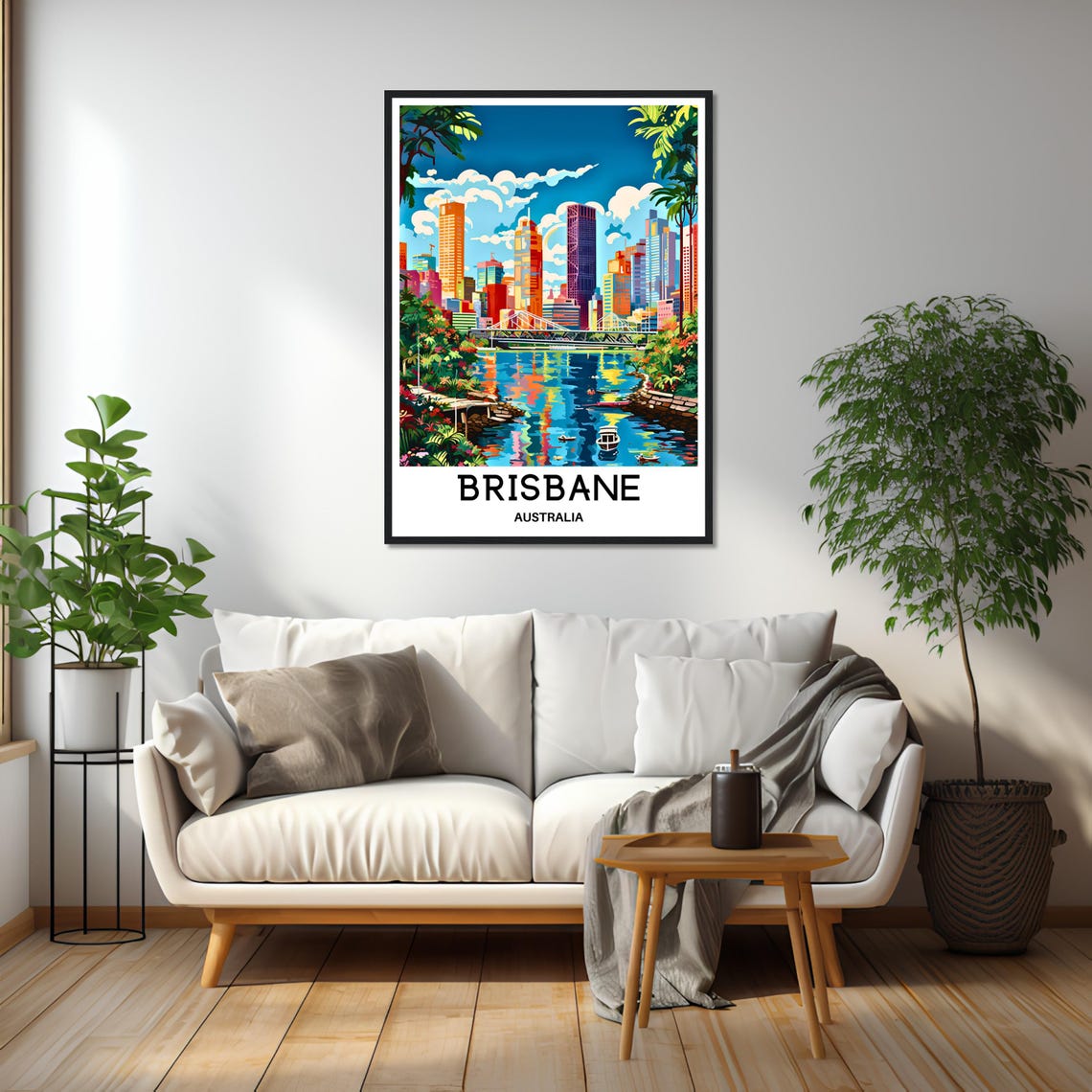 Brisbane City Skyline Reflecting Over the River in Pop Art Poster - Image 2