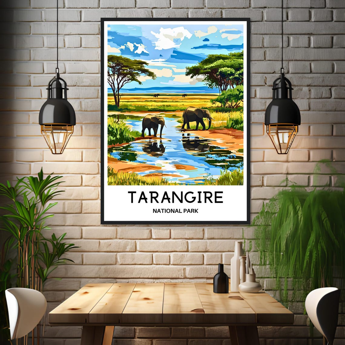 Tarangire National Park Elephants Waterhole Safari Travel Poster - Image 3