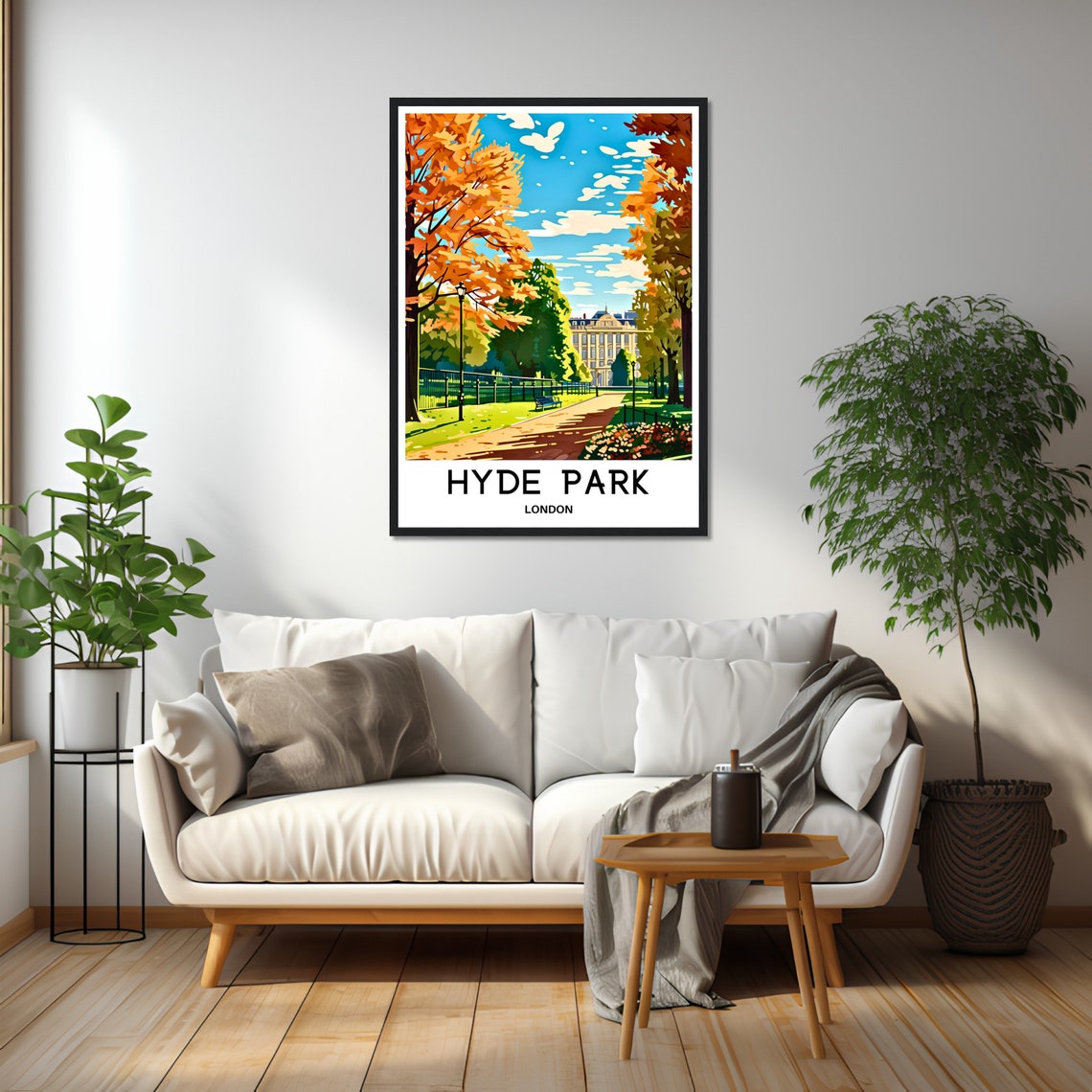 Hyde Park London Autumn Path With Golden Trees and Bench Travel Poster - Image 2