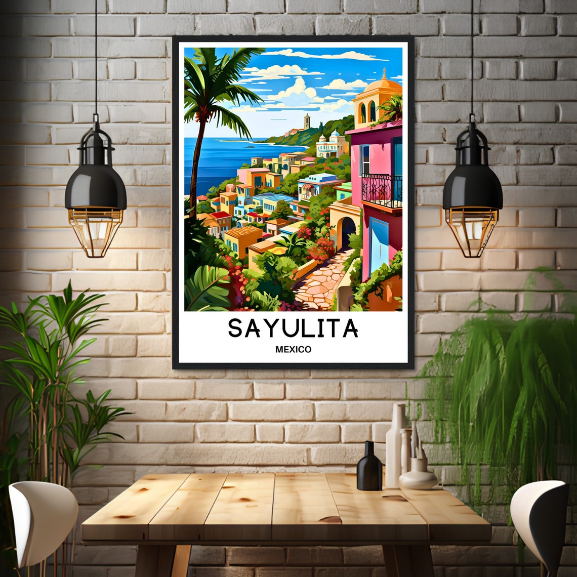 Sayulita Mexico Colorful Hillside Pastel Town Coast Travel Poster - Image 3