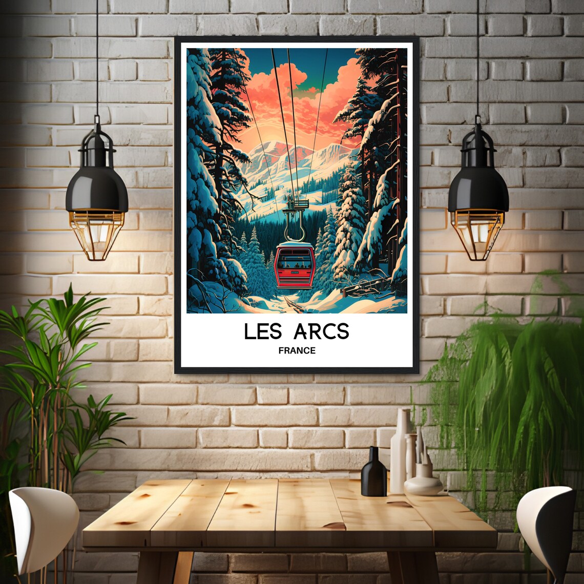 Les Arcs France Red Gondola Lift Snowy Pines Ski Resort Poster - Image 3