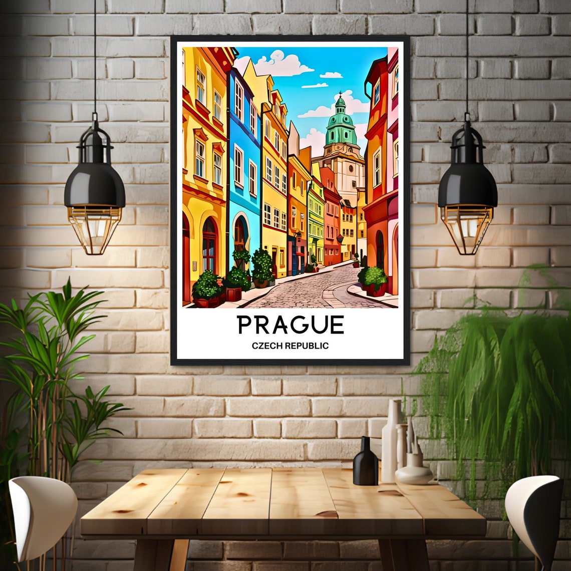 Prague Czech Republic Colorful Cobblestone Old Town Travel Poster - Image 3