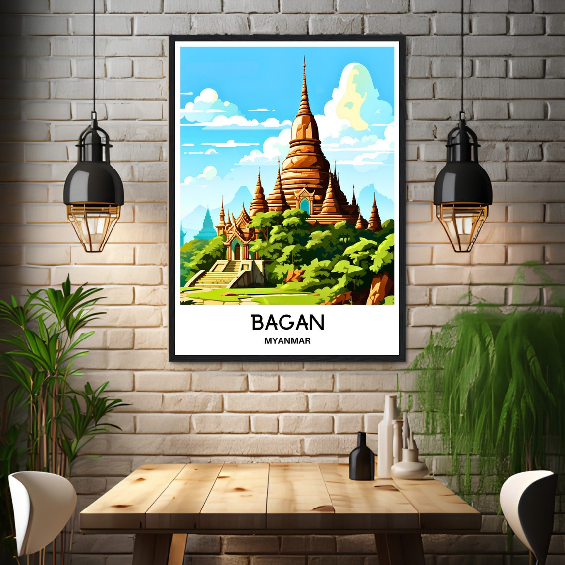 Bagan Myanmar Golden Spired Temple Daytime Gardens Travel Poster - Image 3