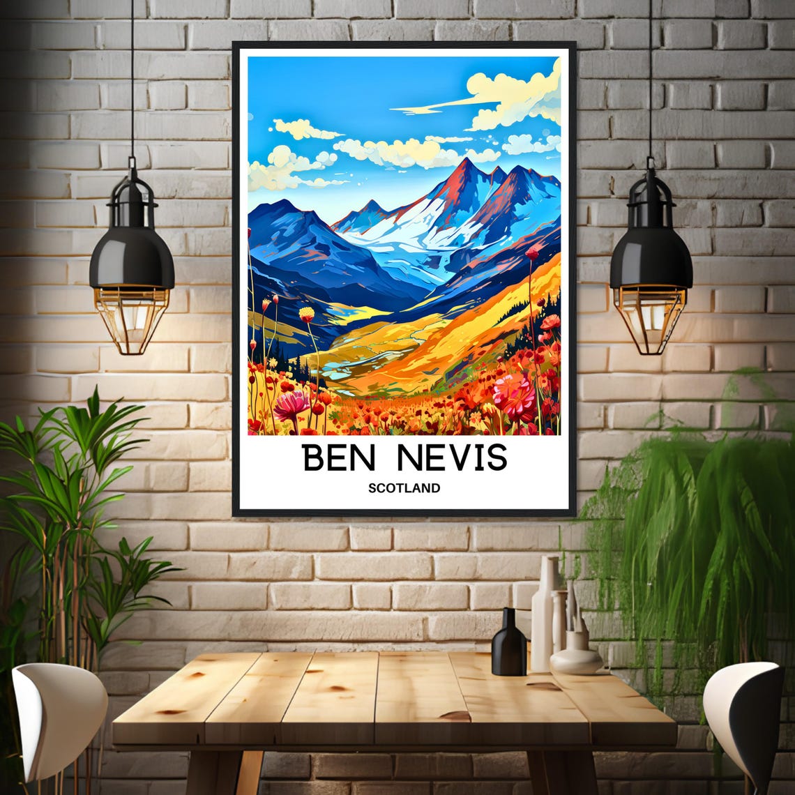 Ben Nevis Scotland Snowy Peaks Wildflower Meadow Travel Poster - Image 3
