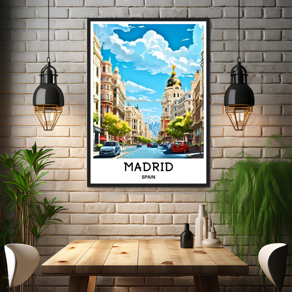 Madrid Spain Vintage Travel Gran Via Street Scene Art Poster - Image 3