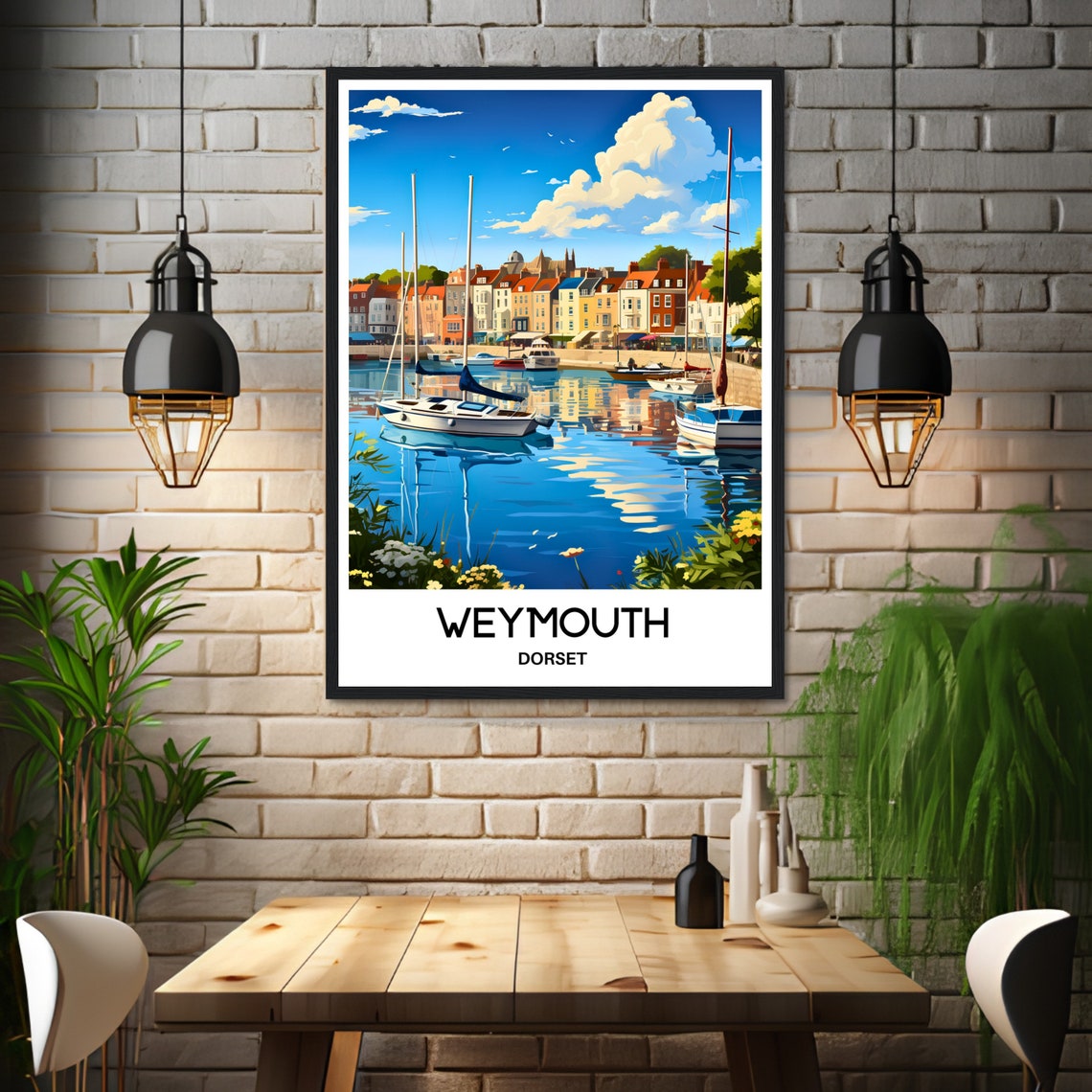 Weymouth Dorset Harbor Sailboats Waterfront Scene Travel Poster - Image 3